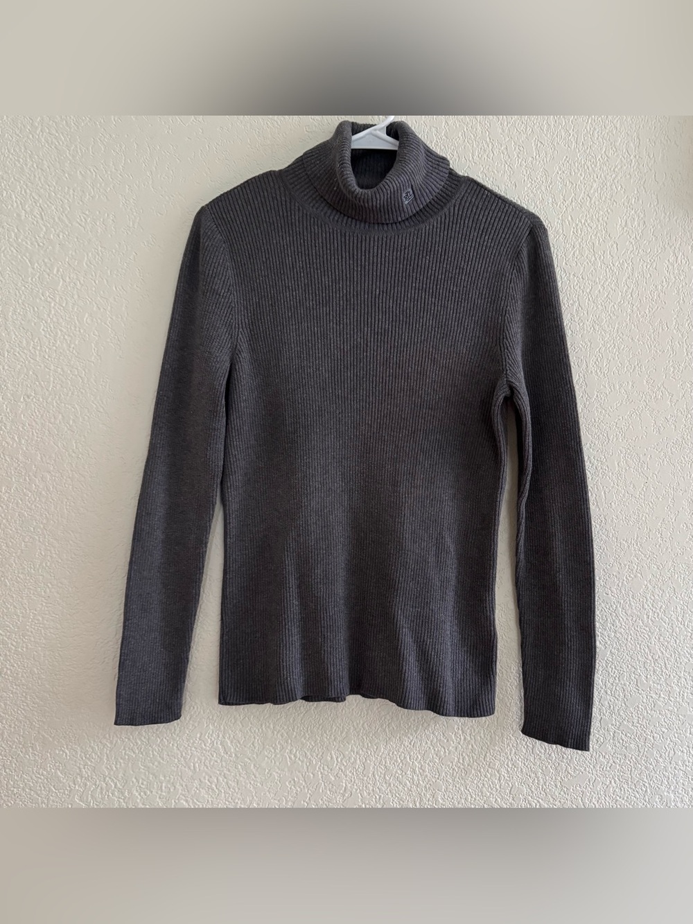 Lauren Ralph Lauren Gray Dark Ribbed Turtleneck Sweater Knit Classic Preppy M